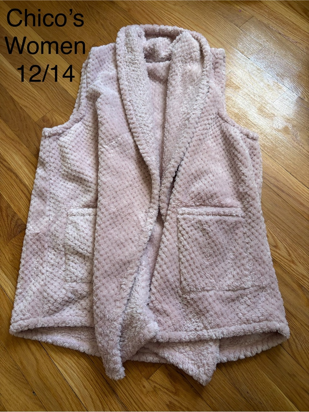 Chico's Plush Open-Front Vest in Blush Pink